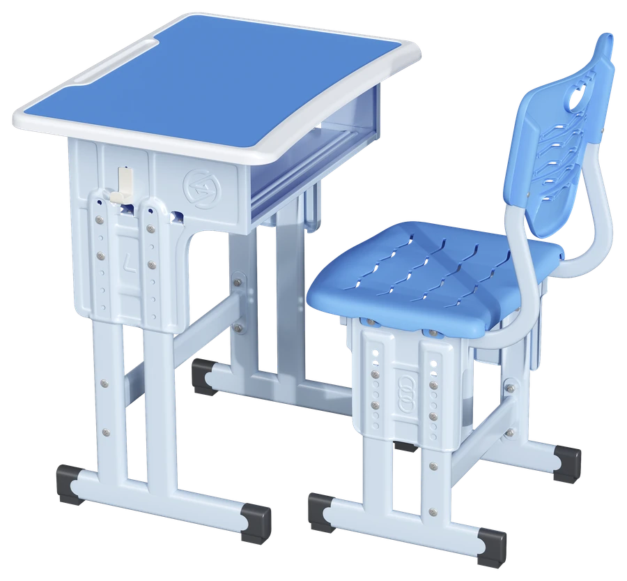 L001 dual-column school desk set in blue