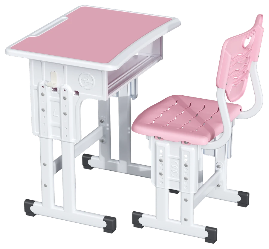 L001 dual-column school desk set in pink