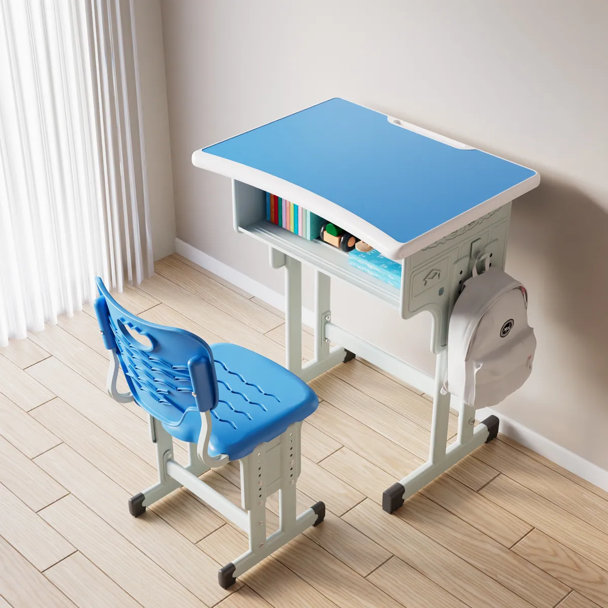 Dual-Column L Series School Desk Set, Comfort Curved